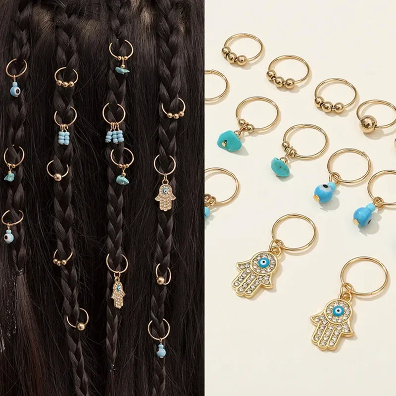 

16 Pcs Hair Rings Hippie Style Trendy Women's Metal Dreadlock Hair Clips for Braids New Dreadlock Braid Hair Beads Braids