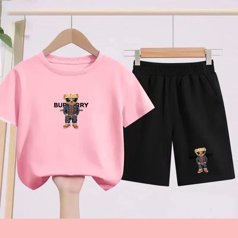 

Children's Set-Cute Little Bear Summer Boys' and Girls'sports T-shirts Casual Short-sleeved Shorts and Breathable Sets Two-piece