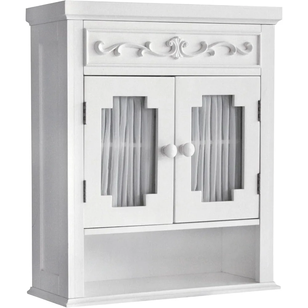 

Elegant Home Fashions Lisbon Removable Wooden Wall Cabinet with Drapery-Lined Doors, White