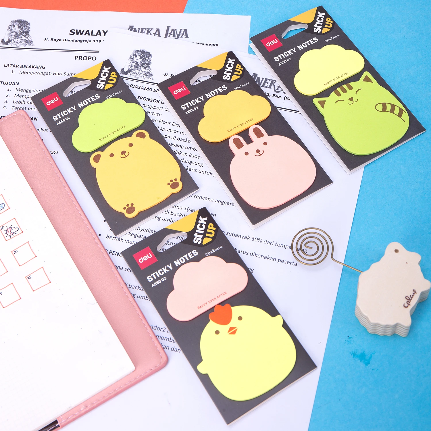 Deli Sticky Notes Cartoon Cute Colorful Animals  Memo Pad Creative Sticker School Stationery Gift Bookmark  Random Delivery