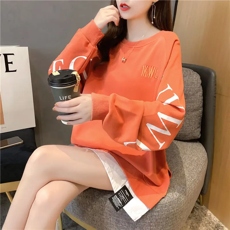 Long Sleeve Pullovers Sweatshirts O-neck Solid Color Simplicity T-Shirts Casual Fashion Loose Streetwear 2023 Women\'s Clothing