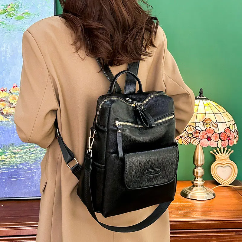 High Quality Fake Leather PU Women Backpack Waterproof Large Capacity High Quality Fake Leather WomenTravel Shoulder Backpack