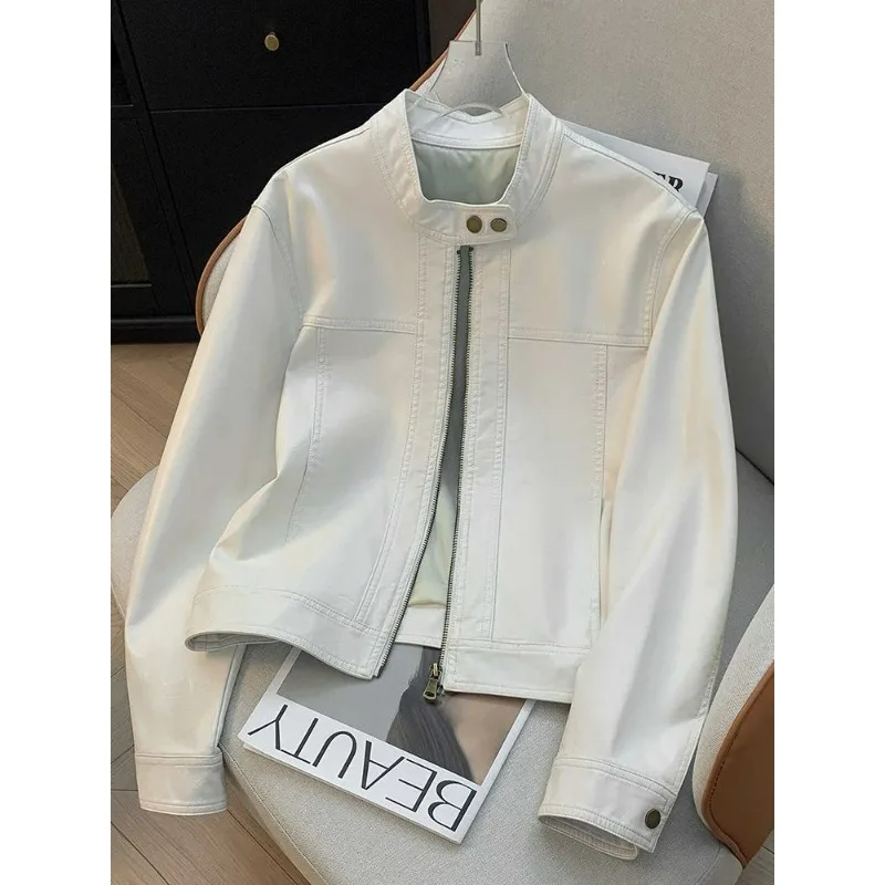 fashion stand-up collar short PU leather coat women long-sleeved versatile spring autumn slimming casual petite motorcycle wear