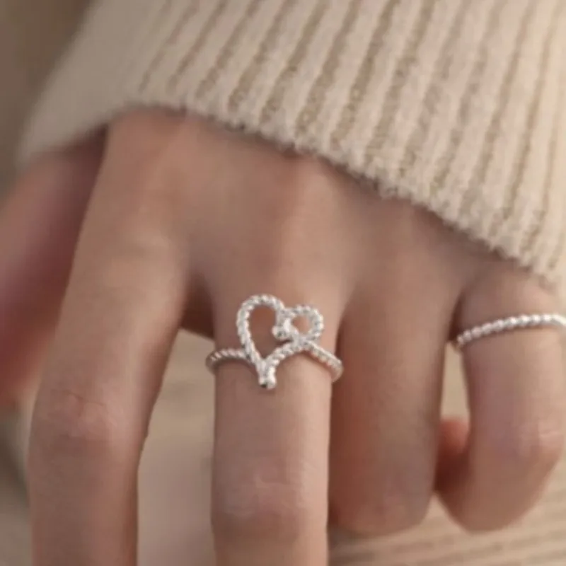 

VENTFILLE 925 Sterling Silver Love Herat Ring for Women Texture Irregular Design Line Trend Adjustable Jewelry Gift Dropship