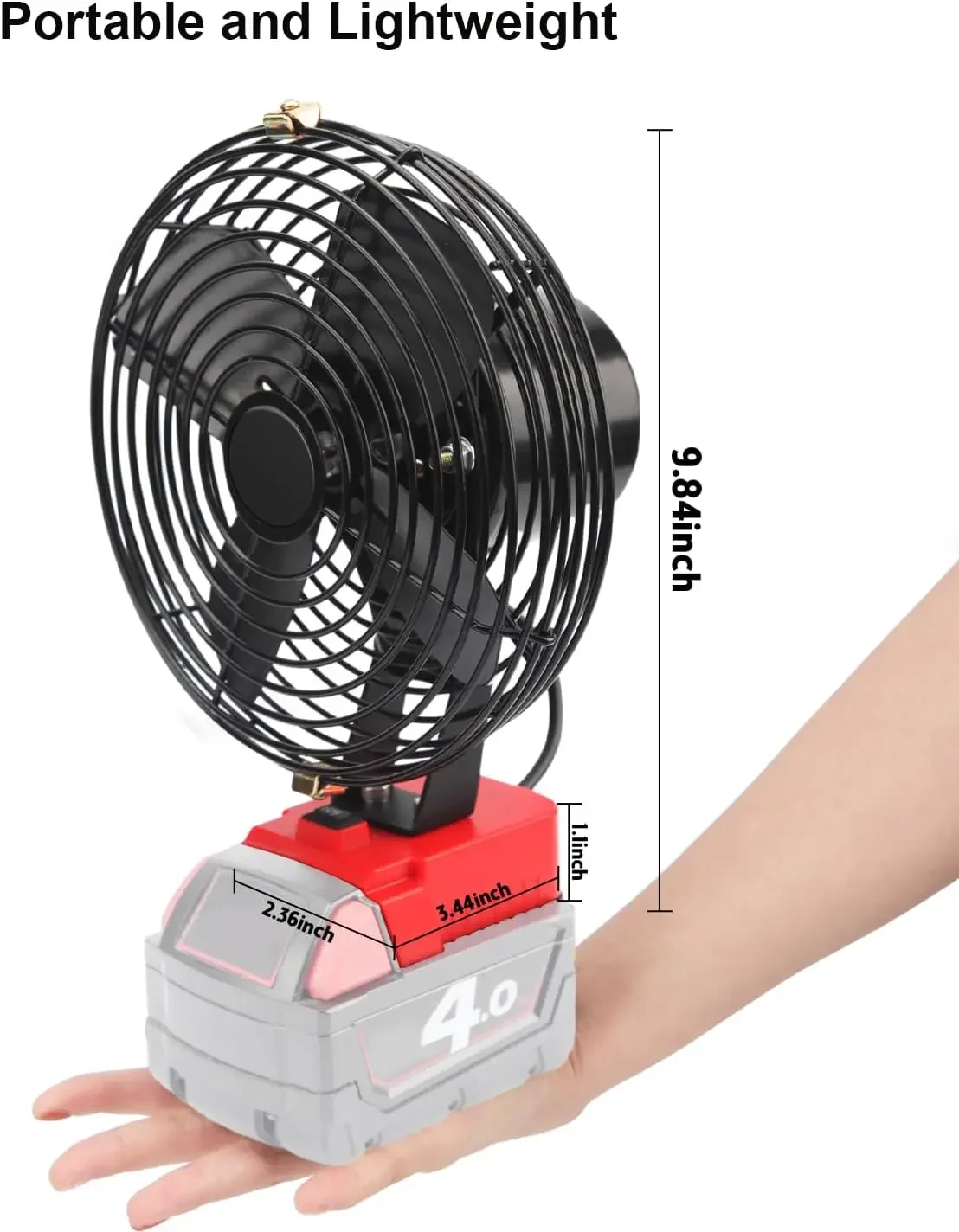 Portable Cordless Fan Camping Compatible with Milwaukee 18V Battery Fan for Workshop Outdoor Indoor Travel Work