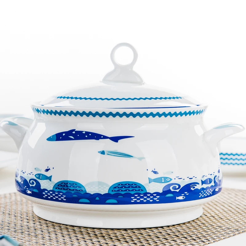 

9 Inch, Bone China Tureen for Dinner Serve, Porcelain Food Warmer Container Buffet Soup, Ceramic Serving Bowls, Thermal