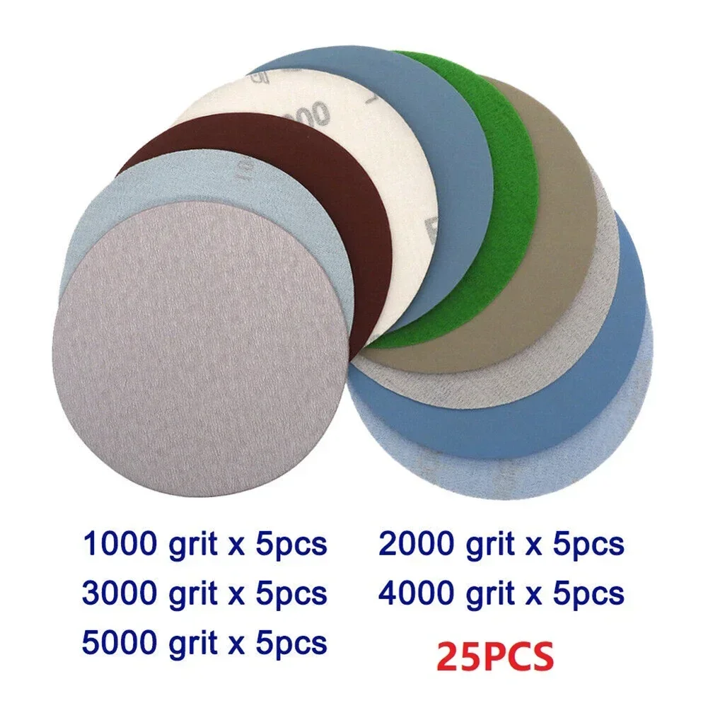 

25pcs Sanding Discs Round Wet/Dry Sandpaper 1000 2000/3000 4000 5000 Grit 125mm Sander Paper For Polishing Tool Accessory