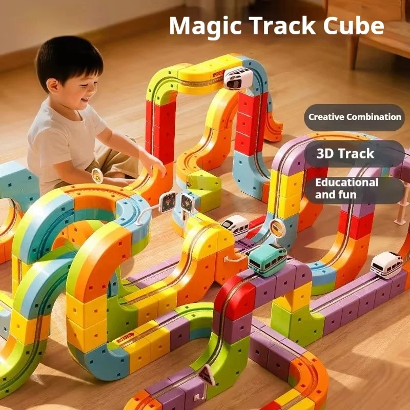 Juego de tren de levitación magnética para niños de 6 años y más, modelo de cubo de montaje 3D DIY, juguete con coches eléctricos, regalo educativo de cumpleaños