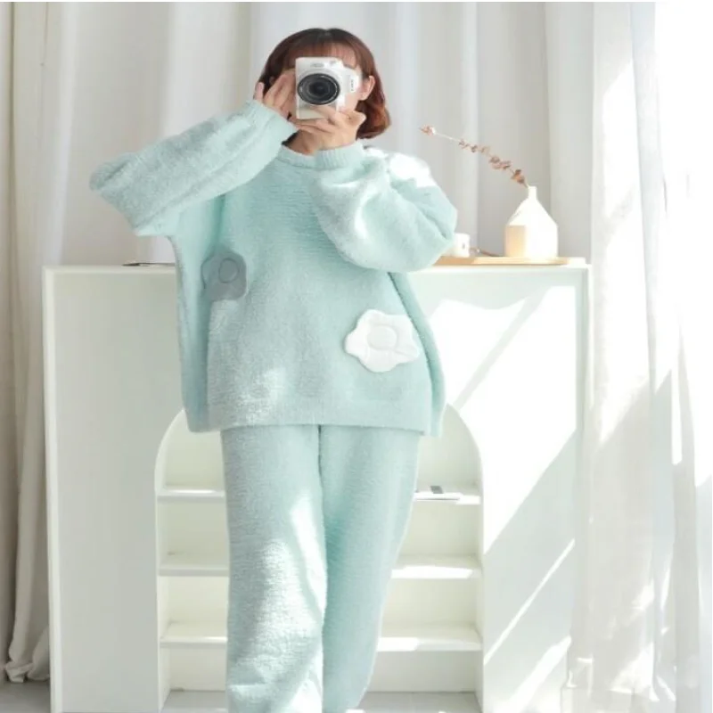 Pjs Set Flowers Thicken Women's Pajama Set Women's Warm Winter Pajamas Fashionable Home Clothes Pajamas Cute and Soft Pajama Set