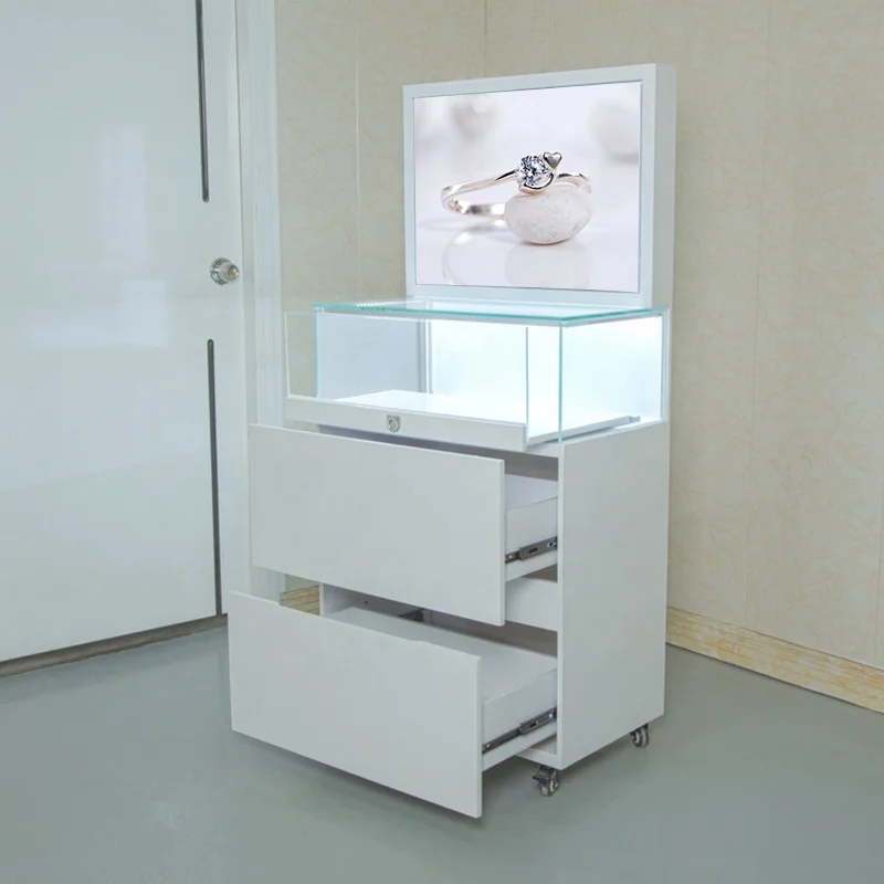 

Customized. high quality jewelry shop furniture retail wood jewelry display cabinet boutique jewelry showcase with lock