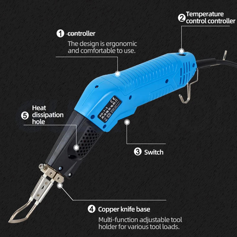 Hand Held Hot Knife Tecido Cortador, elétrica faca quente, temperatura ajustável, corte de nylon, derreter, 220V