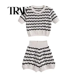 TRAF Women Suit Short Sets Woman 2 Pieces Stripe Long Shirts Woman Shorts Two Piece Set Summer Womens Outfits ﻿