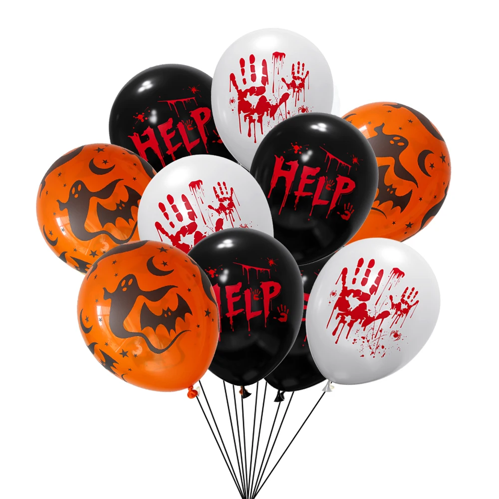 

10/30pcs 12inch Halloween Printed Latex Balloon Black White Orange Ghost Bloody Hand Balloons Halloween Themed Party Decoration
