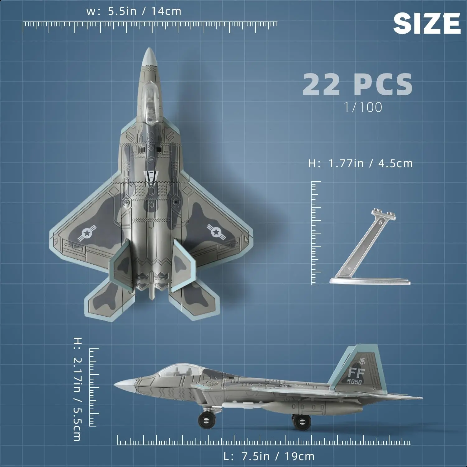 1:100 Scale F-22 Raptor Fighter Jet Quick Build Model Kit Plastic Millitary F22 Toy Collection and Display Gift for Kids