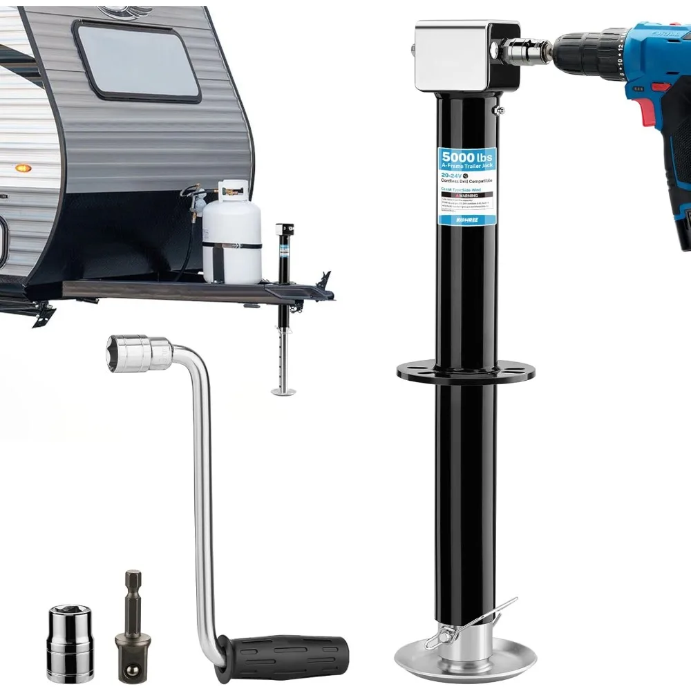 

Домкрат для прицепа с А-образной рамой, 5000 фунтов, сверхмощный, совместимый с аккумуляторной дрелью 20–24 В, 25 дюймов для вертикальных путешествий, быстрая и регулируемая ножка для автофургонов