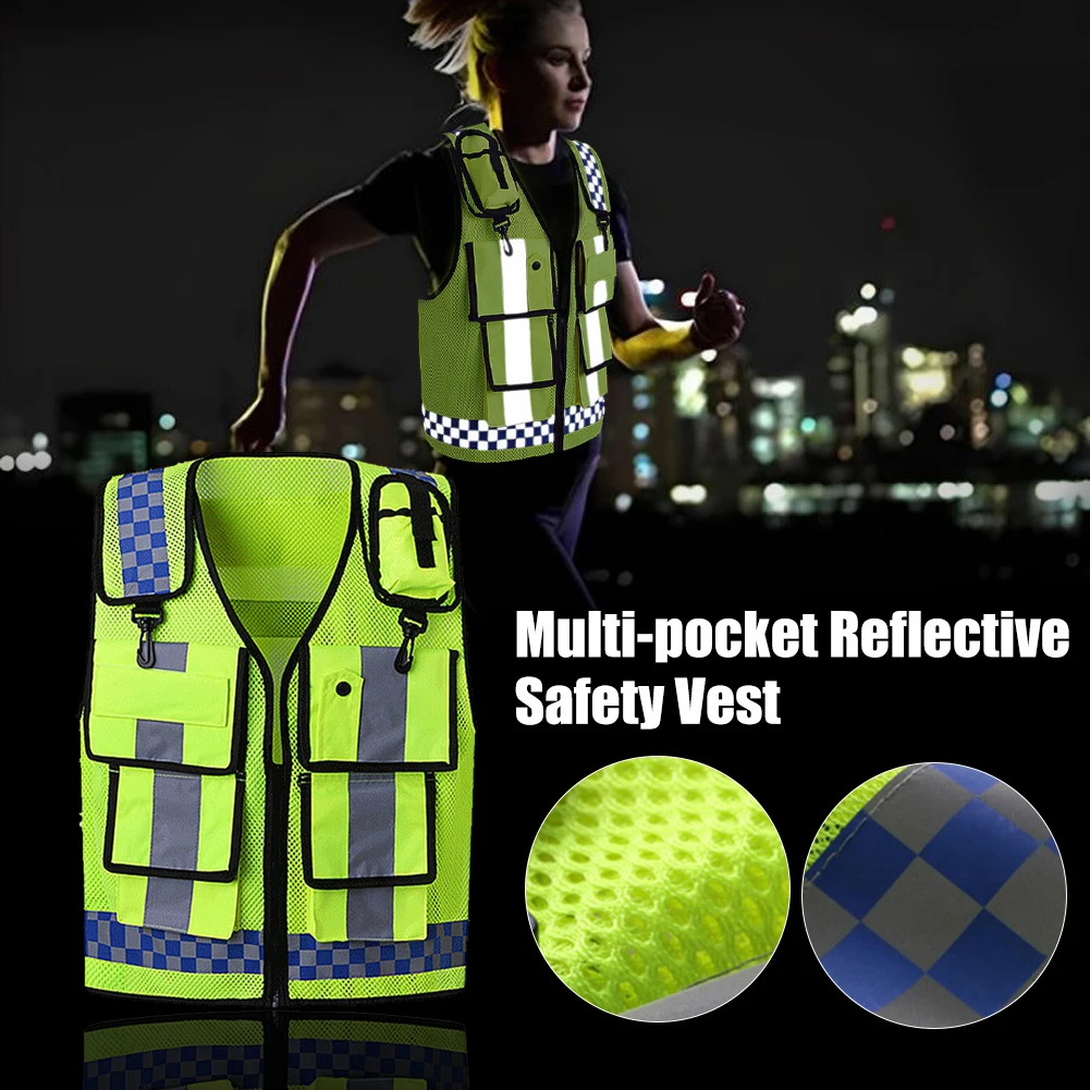 Motorcycle Reflective Racing Vest Multifunctional Jackets Lattice Screen Cloth Safety Traffic Police Mesh Cloth Coating Jacket