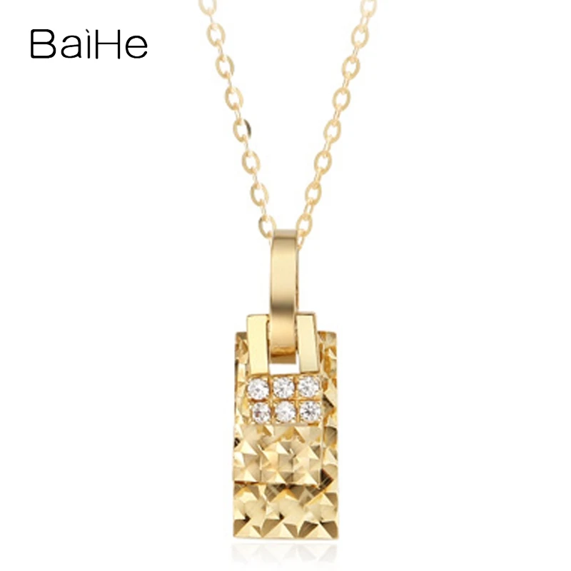 

BAIHE Solid 14K Yellow Gold Natural Diamond Pendant Necklace Women Men Party Fine Jewelry হীরার নেকলেস 다이아몬드 목걸이 שרשרת יהלומים