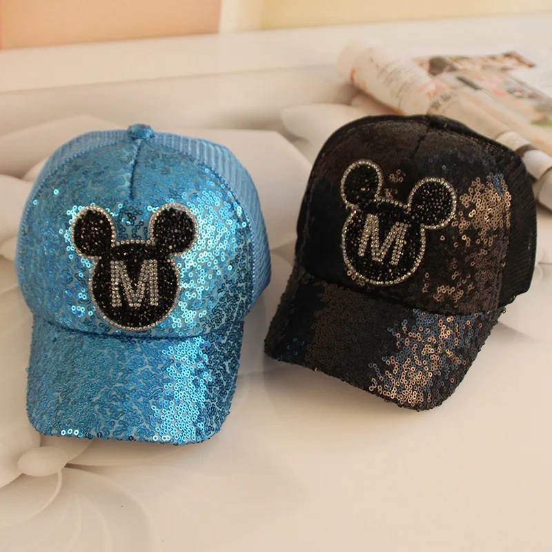 Disney Sequin Baseball Hats Spring and Summer Sun Shading Duckbill Hats Breathable Mesh Children\'s Hats Boys and Girls Gift