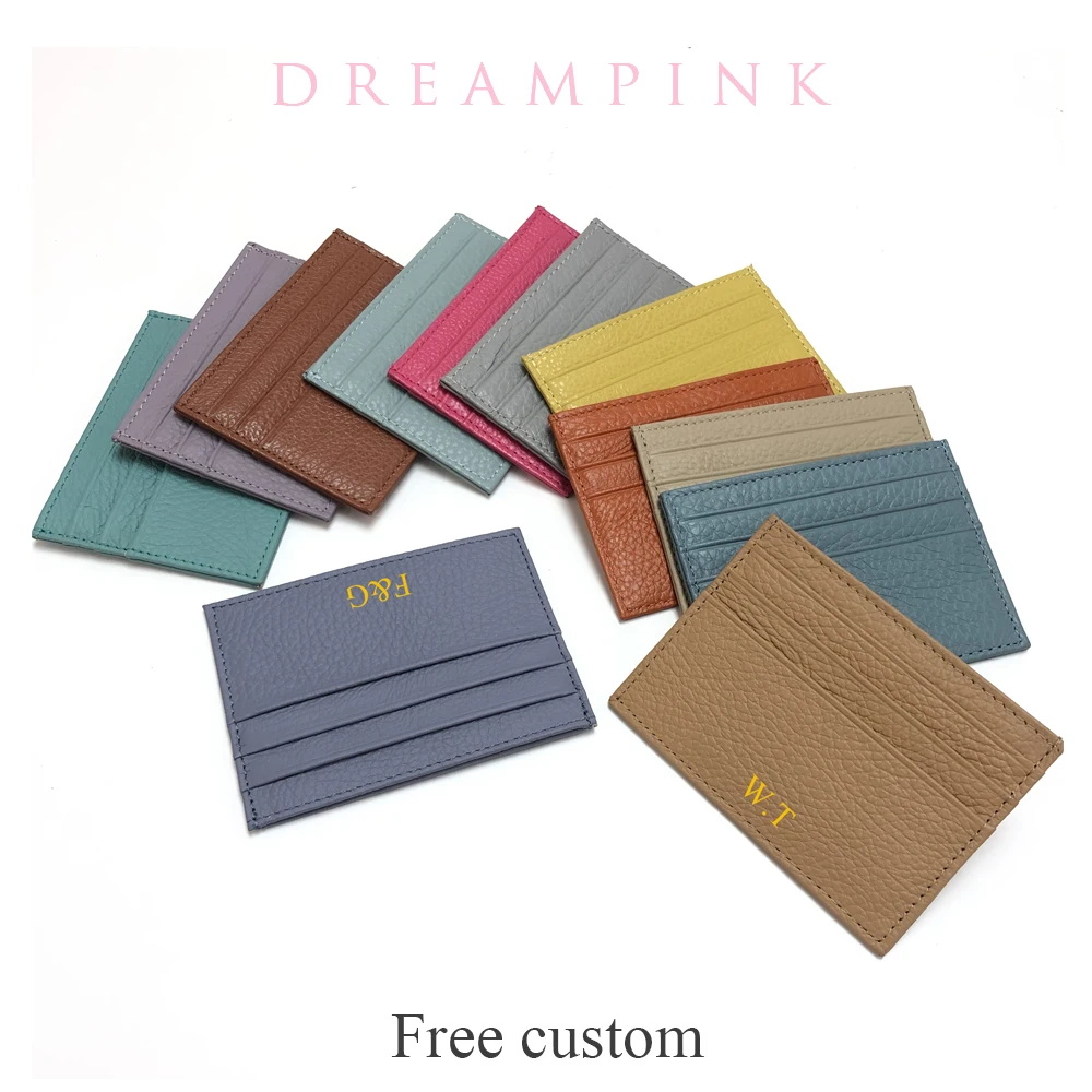 Tempat Kartu Kulit Asli 100% Kustom Hadiah Personalitas Pesta Dompet Mini Pria Wanita Dompet Lengan Kartu Kredit Ramping