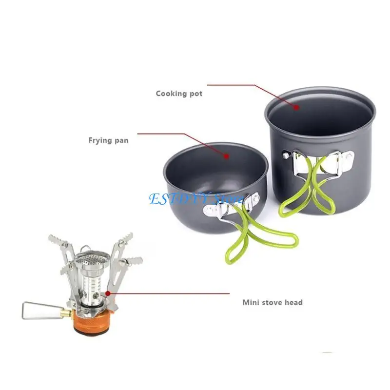 G6DE Camping Cookware Kits Folding Utensils Outdoor Gas Burners Stove Tourist Pots Set Outdoor Cooking Utensils Easy to Use