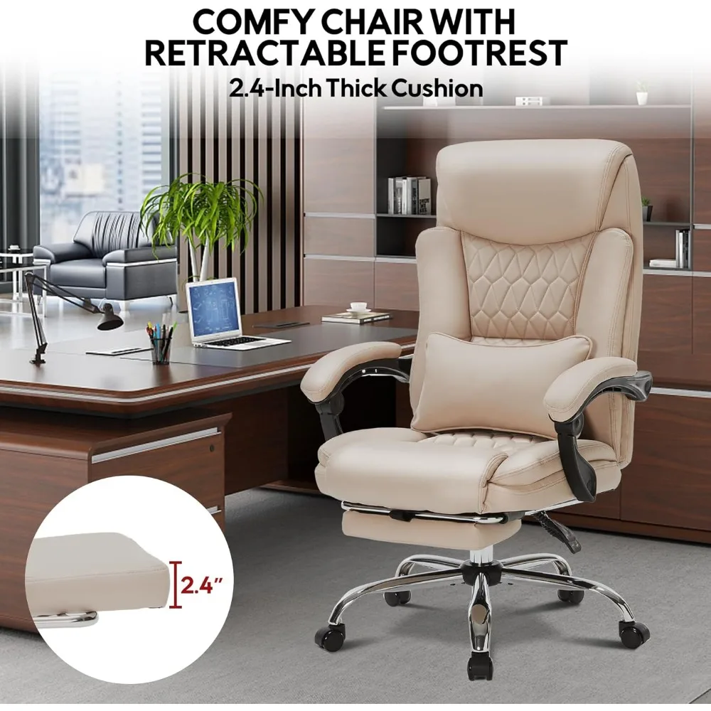 Офисное кресло с откидной спинкой на 400 фунтов и подставкой для ног, большое и высокое эргономичное офисное кресло с, стульями для домашнего офиса для тяжелых условий эксплуатации