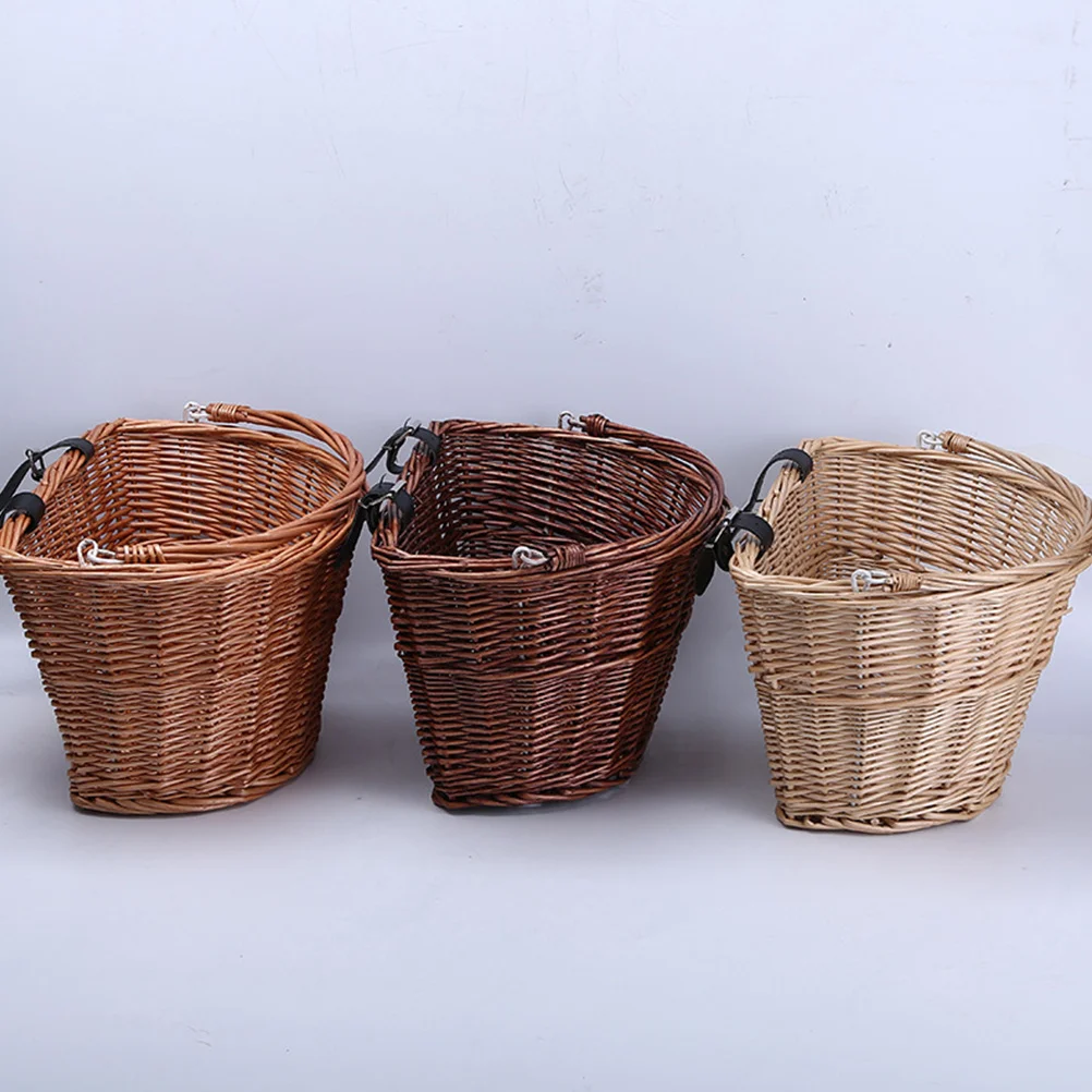 

Front Basket for Bicycle Premium Natural Willow Wicker Storage Rack Heavy Duty Handlebar Mount Outdoor Cycling Bag with Large