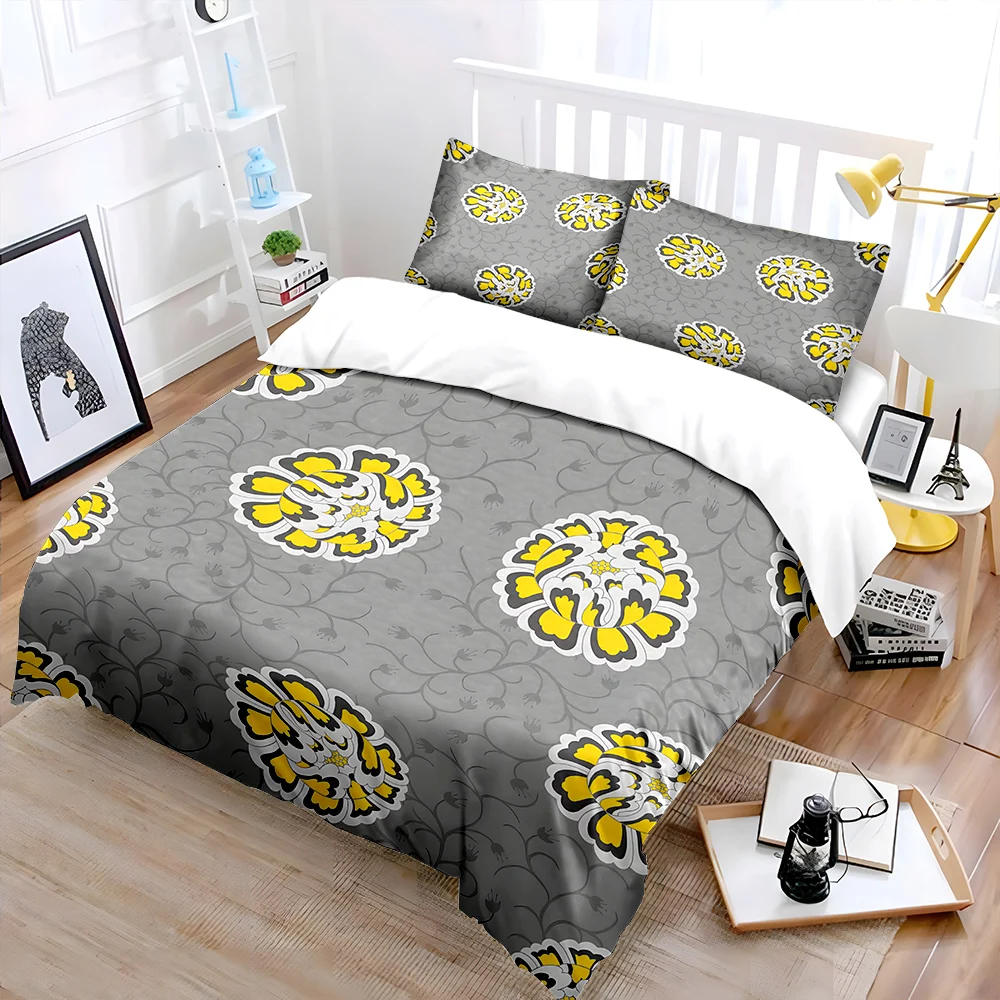 Gray background with yellow floral pattern Print Soft Comfortable Duvet Cover Bedding Set Included 1*Duvet Cover  2*Pillowcases