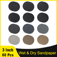 3 Inch Hook Loop Wet and Dry Sandpaper Kit 60 Pcs 60-10000 Grit for Random Orbital Sander Metal Glass Wood Car Polishing