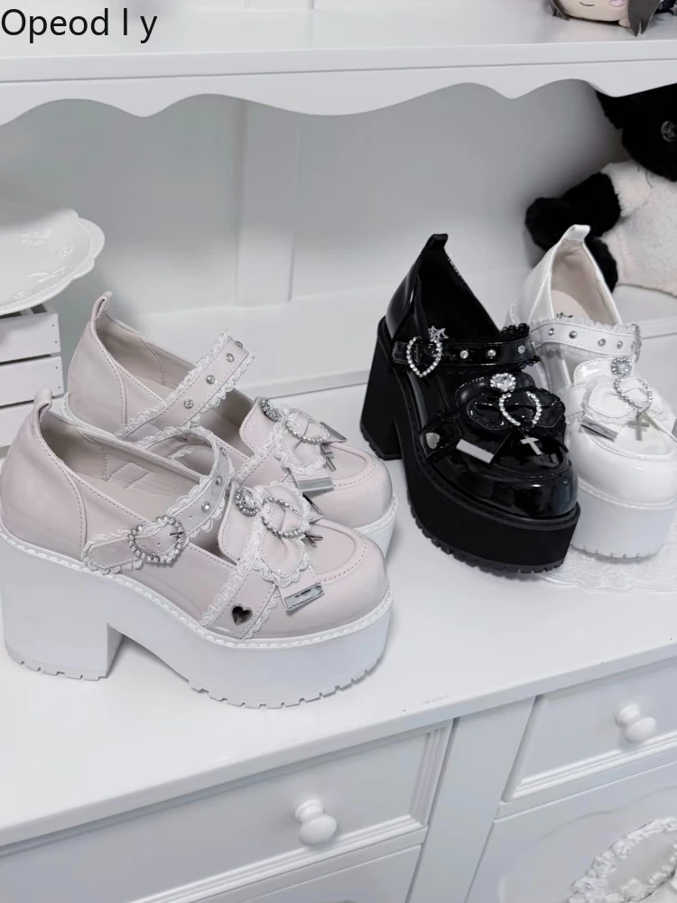 Y2k Subculture Japanese Original Lolita High Heels Bow Mass Production Sweet Cool Girl Thick Heel Mary Jane Single Shoes