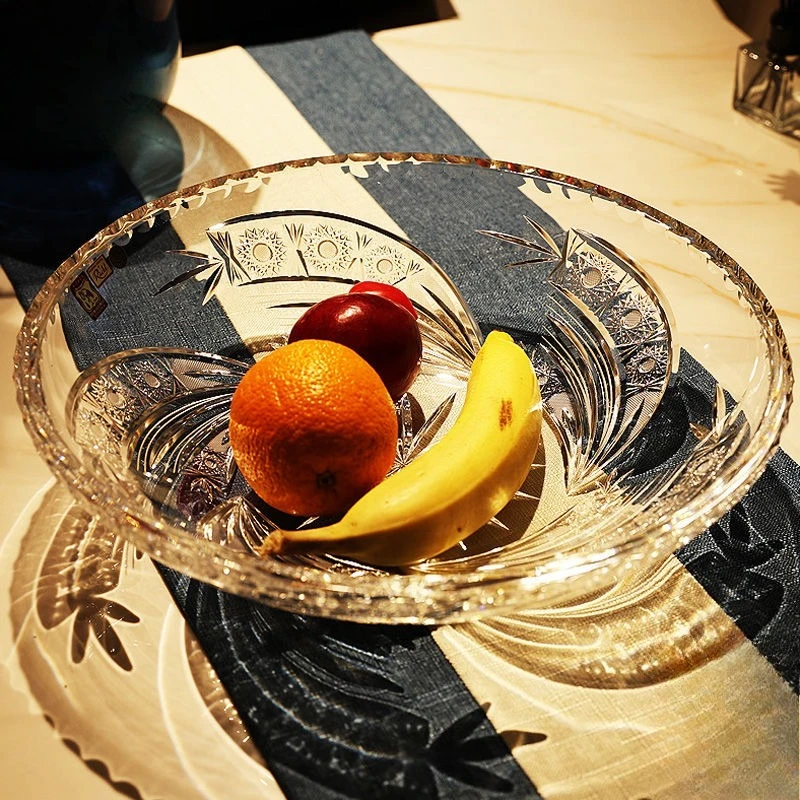 Crystal glass high-grade hand-carved large dried fruit plate ornament