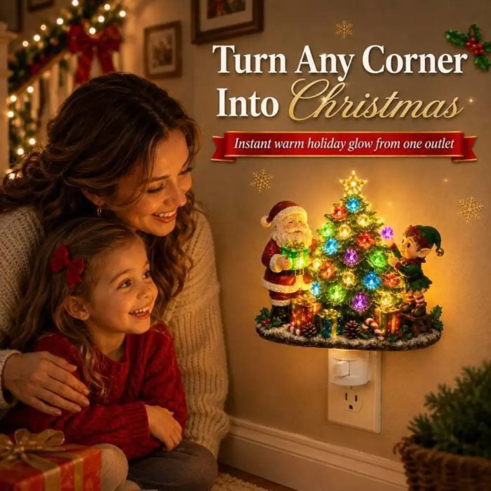 Resin Material Christmas Night Light Plug-in Design Wall-mounted Style Plug in Night Light Christmas Tree Shape