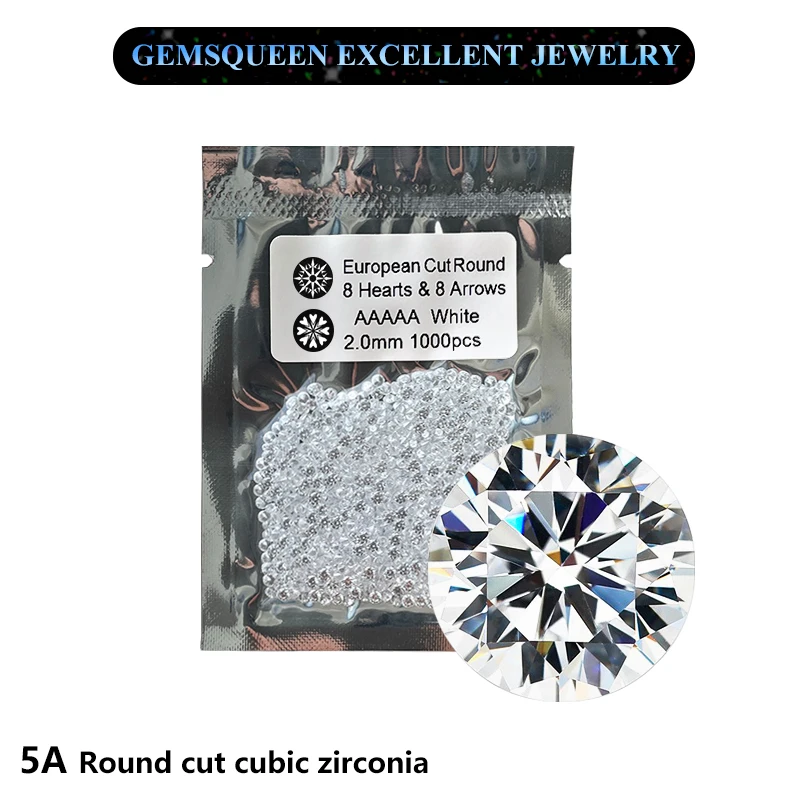 0.7~2.5mm Cubic Zirconia Stone Round 5A 100PCS~10000PCS Classic White Cubic Zircon Gems CZ For Jewelry Earring Ring Set DIY