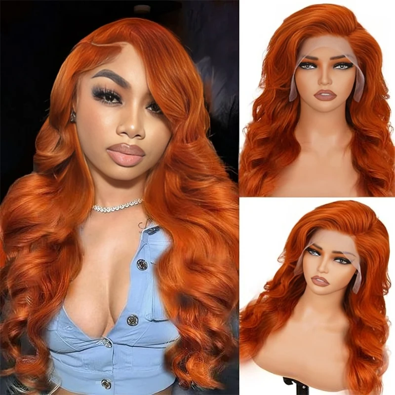 

30 40 Inch 200% Highlight Body Wave ginger orange 13x4 HD Lace Frontal Human Hair Wigs for Women 100% human hair wig pre-plucked