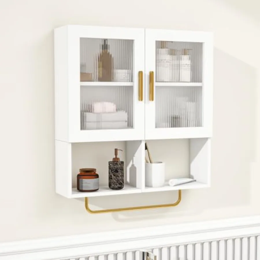 

Wall Mounted Bathroom Storage Cabinet Medicine Cabinet with Acrylic Doors and Towel Bar Adjustable Shelves for Bathroom Laundry
