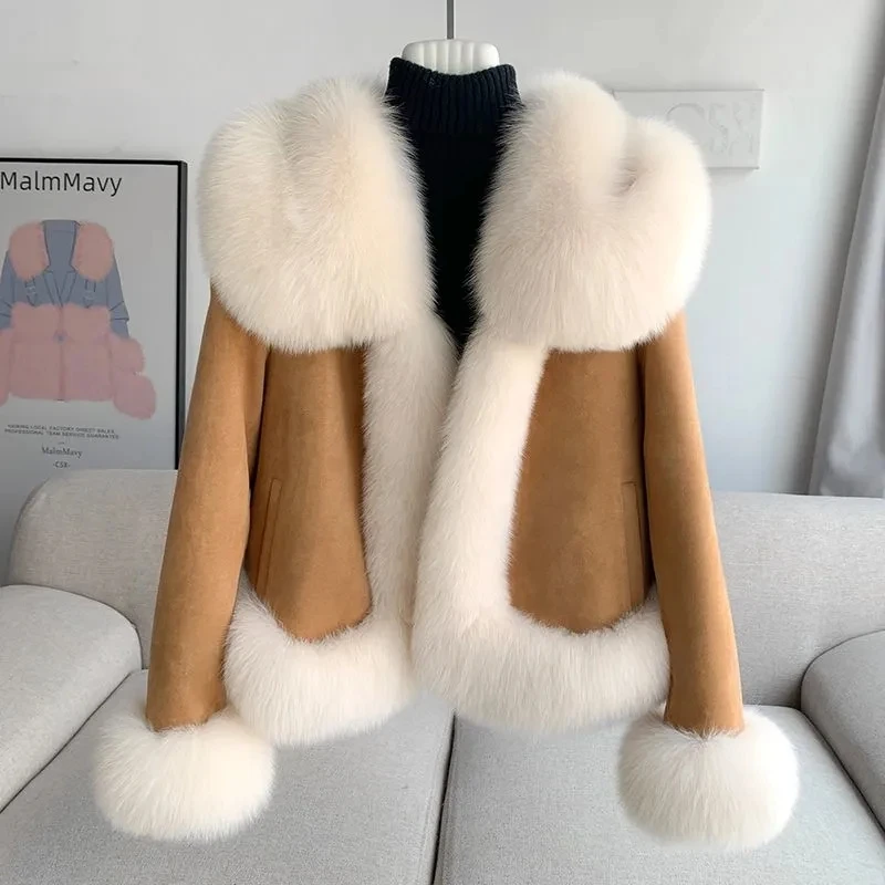 2024 Winter New Faux Fur Coat Fashion Temperament Women's Warm Down Coat Female Short Fur collar Thicken Parker Outwear Tops