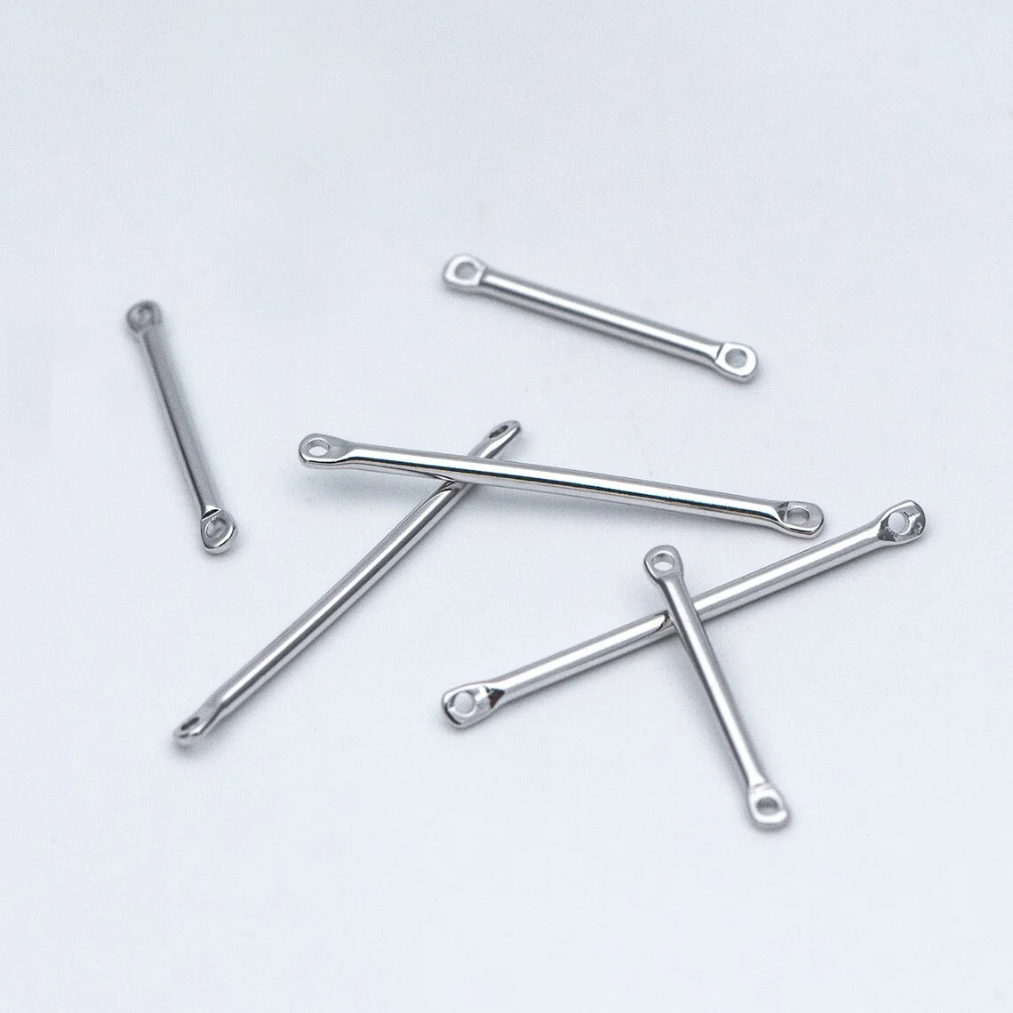 10pcs 20MM 25MM 30MM Silver Tone Tube Bar Connectors, Rhodium Plated Copper Stick Charm Pendants