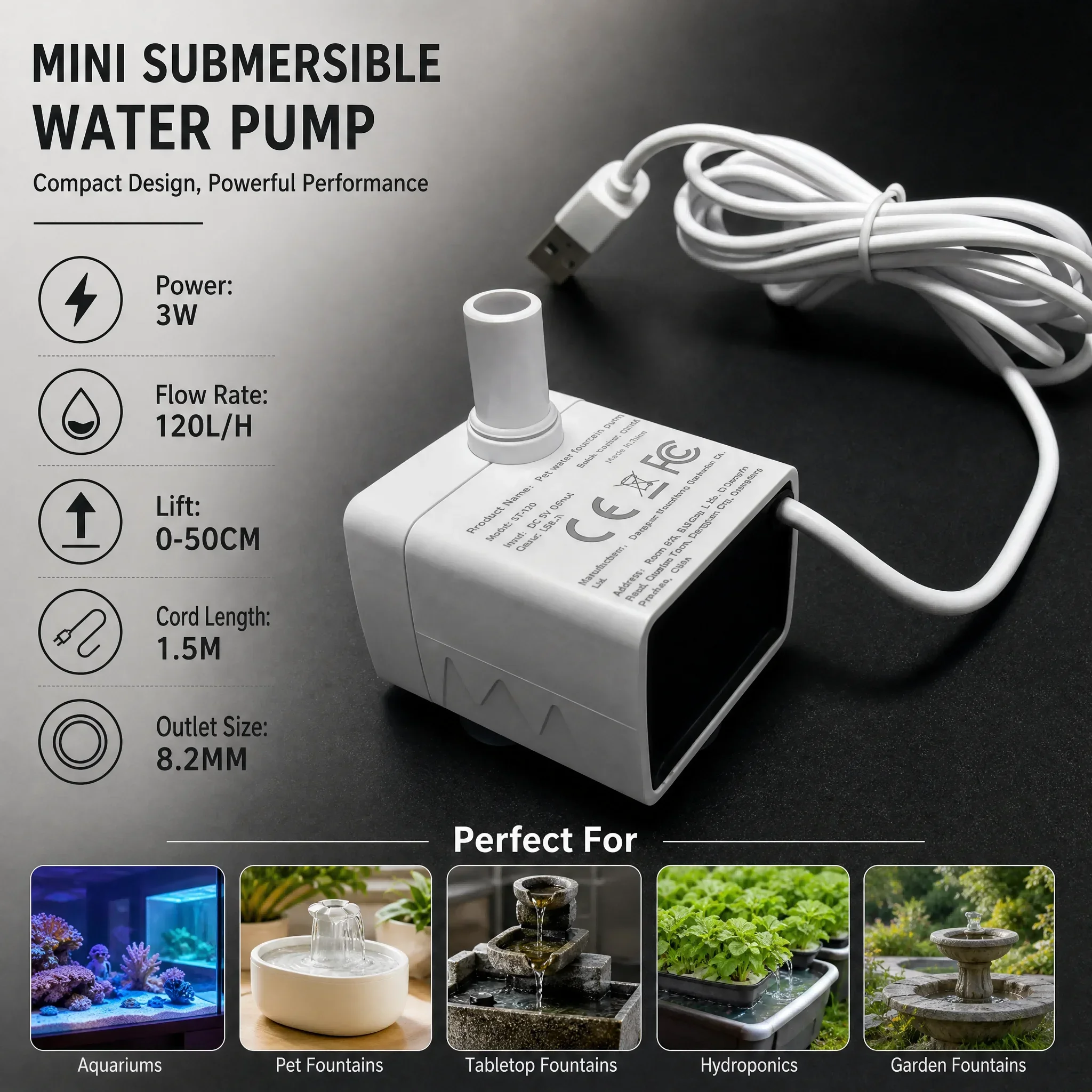 Ultra-leise USB-Aquarium-Fischbecken-Filtrationspumpe, Mini-Haustierbrunnen, Tauchpumpe mit einstellbarem Durchfluss, Wasserzirkulationspumpe 5V