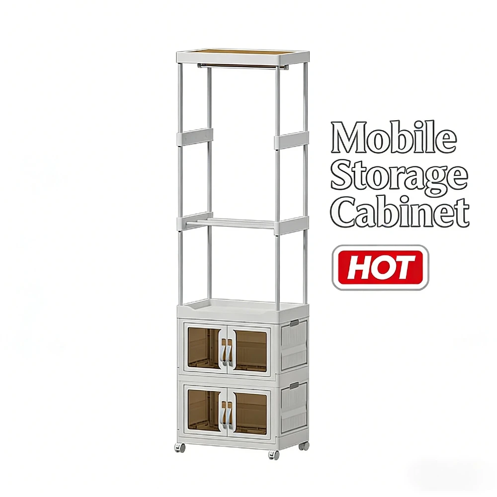 

Large Capacity Foldable Mobile Wardrobe Closet Hanging Rod Storage Shelf Waterproof Clothing Organizer for Bedroom Living Room