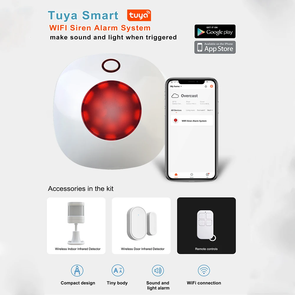 Tuya Wireless Siren 433MHz strobe siren Alarm Horn 110dB Light Siren For Home Security Burglar Alarm System