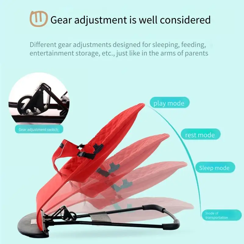 Детское кресло-качалка с откидной спинкой, складной детский шезлонг с вибрацией для новорожденных 0-12 месяцев, всесезонное использование, без музыки