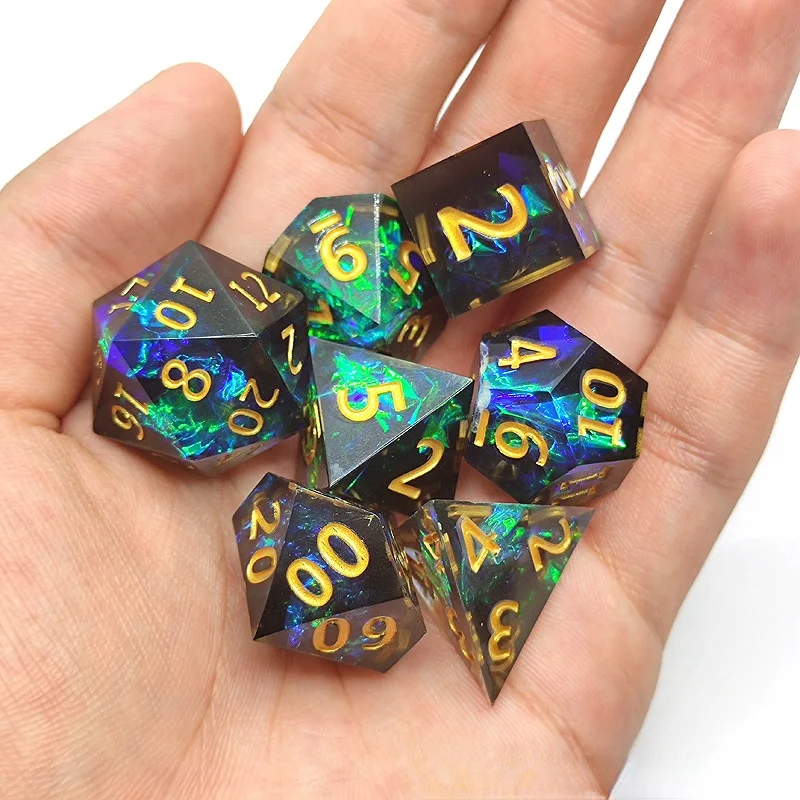 7-piece Cross-border Hot-selling Sharp Corner Resin Dice Cthulhu Running Group DND Board Game 20 Colors