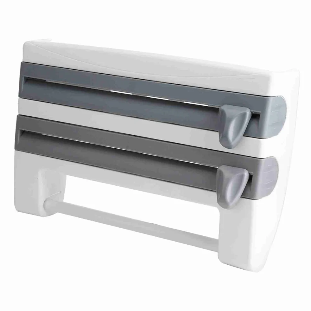 Durable ABS Paper Towel Holder 4-in-1 Wall Mount Aluminum Foil Dispenser With Cutter Kitchen Sauce Bottle Storage Rack Home Use