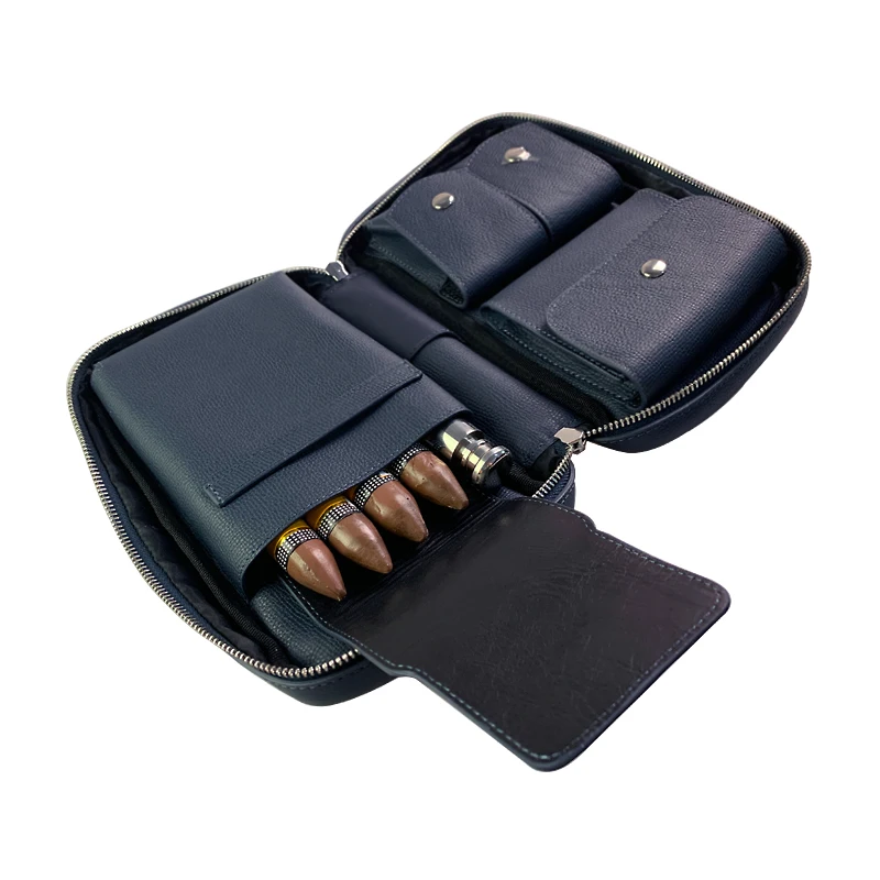 

Portable Cigar Zipper Bag, Head Layer Leather, Moisturizer Hold Bag with Cutter, Luxury Cigar Case