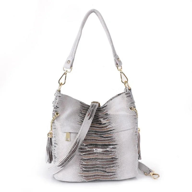 Leather Bag Snake-print Shoulder  Women's Crossbody  Handbag Large Capacity Women's Bucket Bag