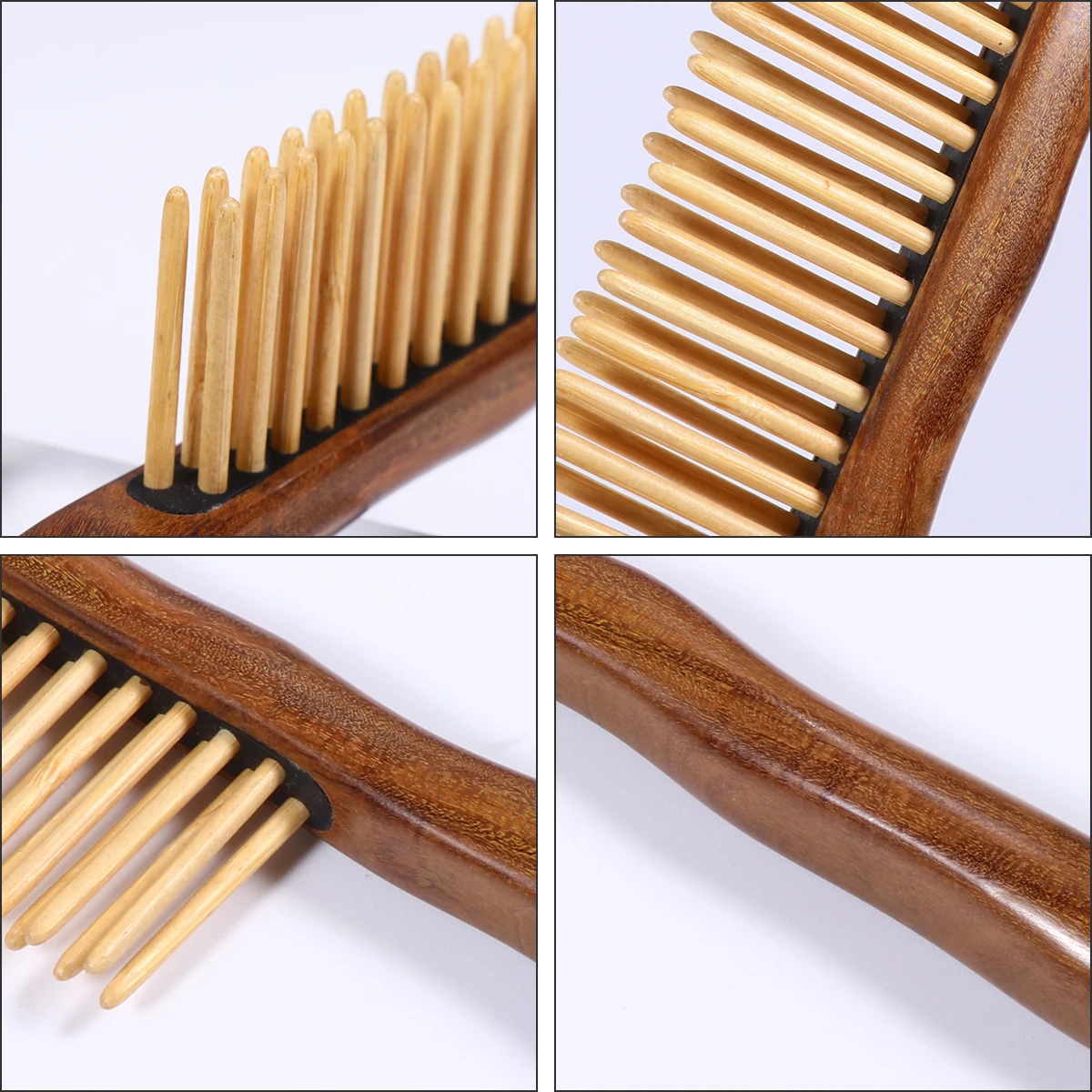 

Double Row Teeth Comb Natural Wood Safe Scalp Massaging Hair Combing Eco Friendly No Odor Easy Cleaning Drying Brown Wooden Wide