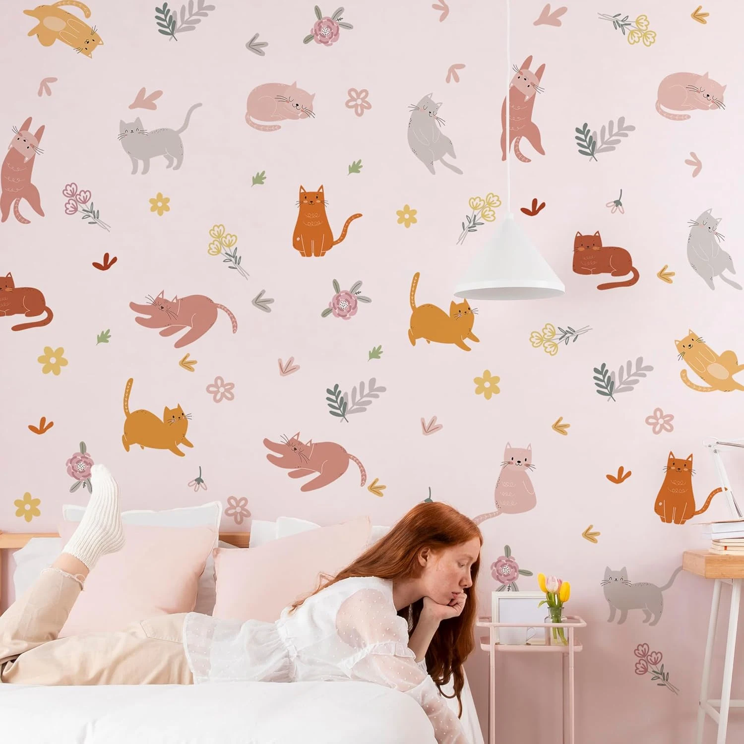 بوهو الكرتون القط زهرة الجدار ملصق المائية الجدار ملصق الحضانة غرفة الطفل الفن صائق غرفة الاطفال غرفة نوم المعيشة ديكور المنزل