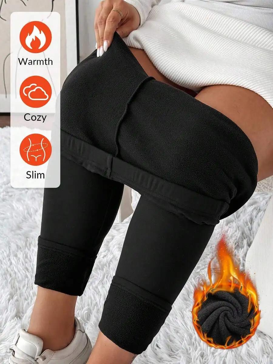 Plus Size Solid Thermal Lined Leggings for Women Winter Warm Cozy Slim Fit