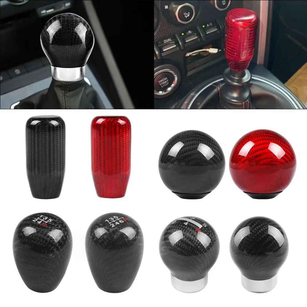 

1pc Car Gear Shift Knob Racing Real Carbon Fiber Manual Transmission Shifter Lever Knob Round Ball Shape Handle Knob
