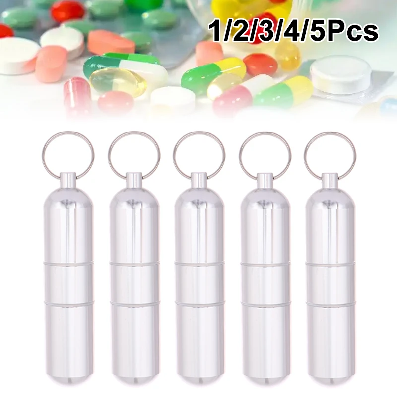 

1/2/3/4/5 шт., брелок для таблеток из алюминиевого сплава, маленькая коробка для таблеток, чехол для таблеток, водонепроницаемый органайзер для таблеток, портативный держатель для таблеток, брелок