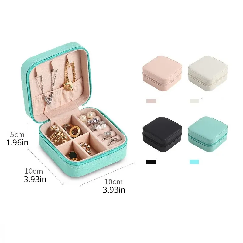 Mini caja de almacenamiento de joyas portátil para mujer, estuche de viaje para pendientes, collar, organizador de anillos, vitrina de cuero PU